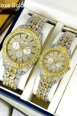 Luxury Diamond-Accented Couple Watch Set (Without Box) - Golden