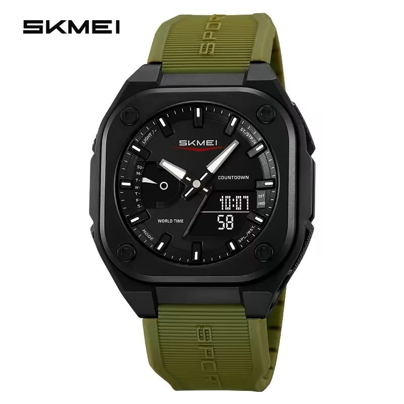 SKMEI Original Men's World Timer Watch – Premium Analog-Digital Sports Chronograph with Heavy-Duty Silicone Strap - Black - Image 2