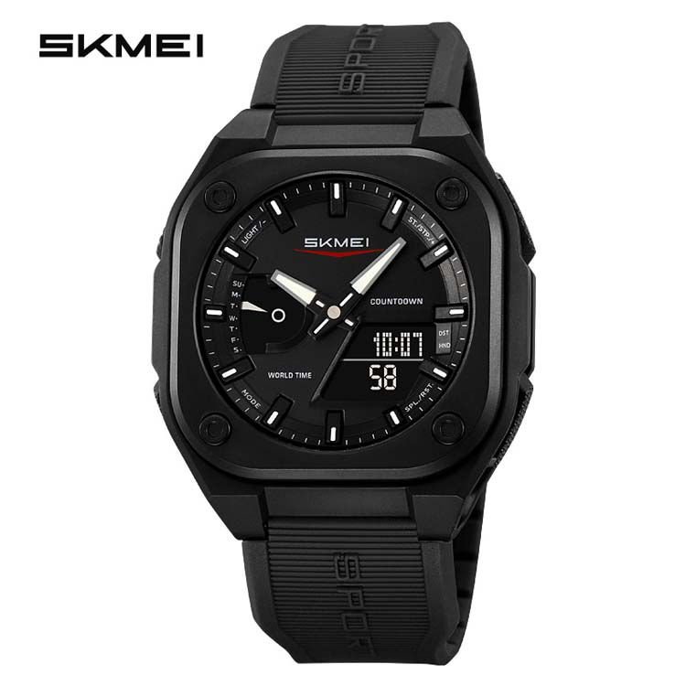 SKMEI Original Men's World Timer Watch – Premium Analog-Digital Sports Chronograph with Heavy-Duty Silicone Strap - Black - Image 8